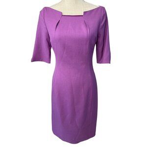 Elie Tahari Purple Sheath Dress Size 2 Knee-Length With Half Sleeves & Unique No